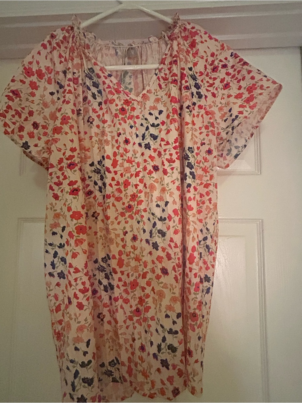 Floral Print Summer Top in Cream, Coral & Navy